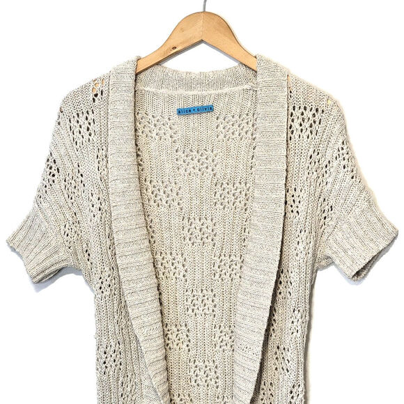 Alice + Olivia Cardigan Sweater Open Knit Ribbed Shawl Collar Long Cocoon Size S - Picture 2 of 15